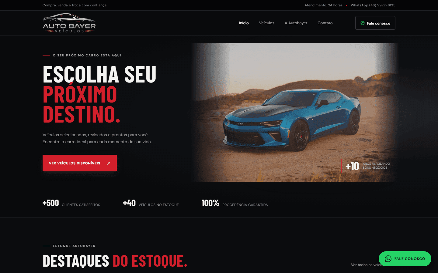 Home do site da Autobayer Veículos