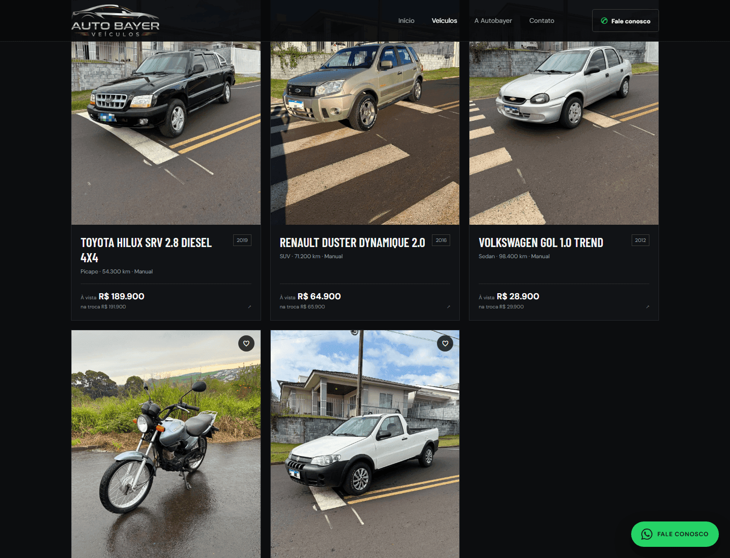 Página de estoque completo da Autobayer Veículos, com busca e filtros